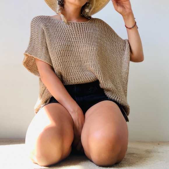 Metallic Sand Gold Knitted Blouse - Picture 3 of 14